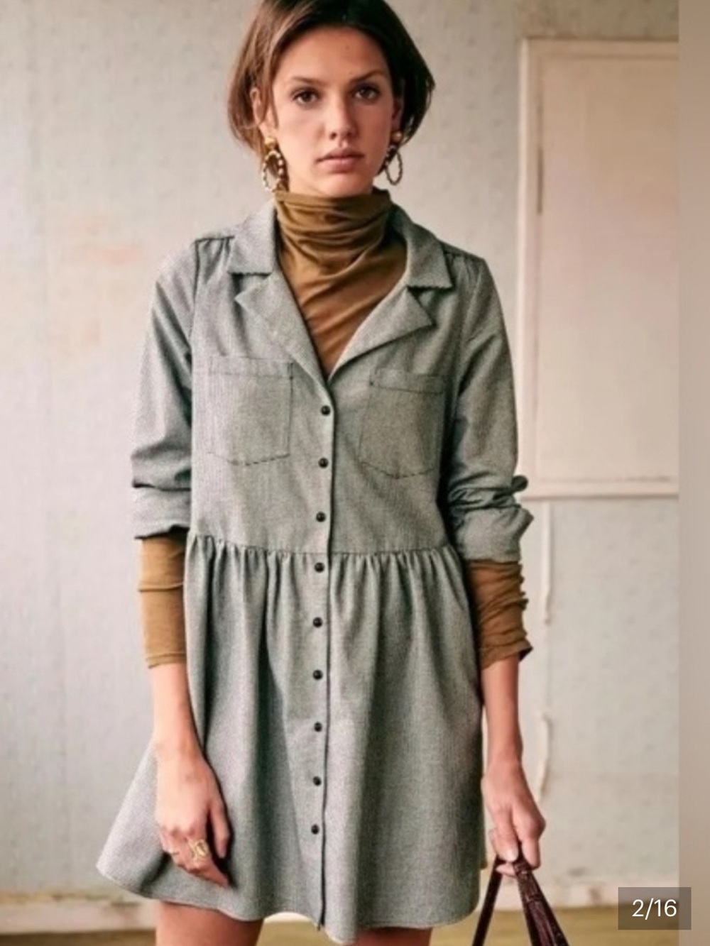 Sezane Black & White Checked Button-Front Smock Dress